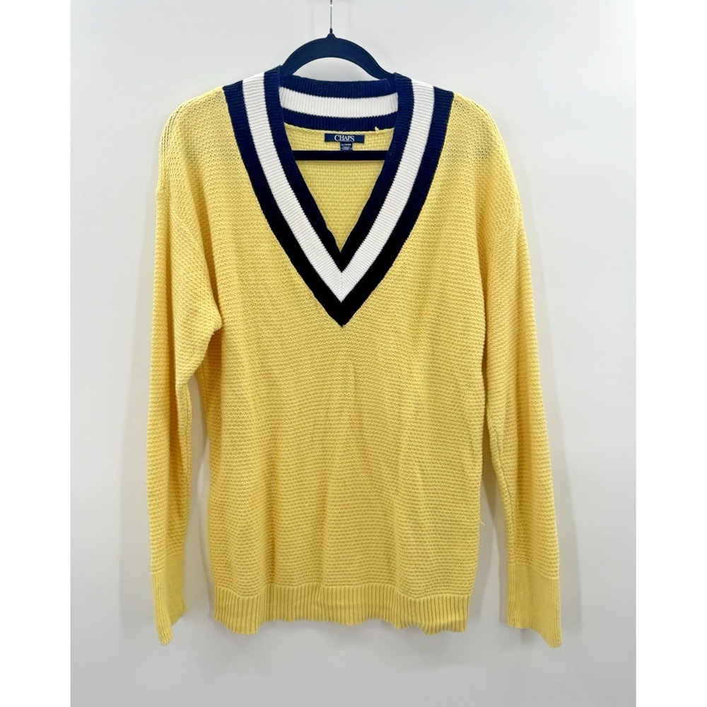 VTG Women XL Sweater Collegiate Stripe V-Neck Varsity Golf Tennis Pickleball Y2K
